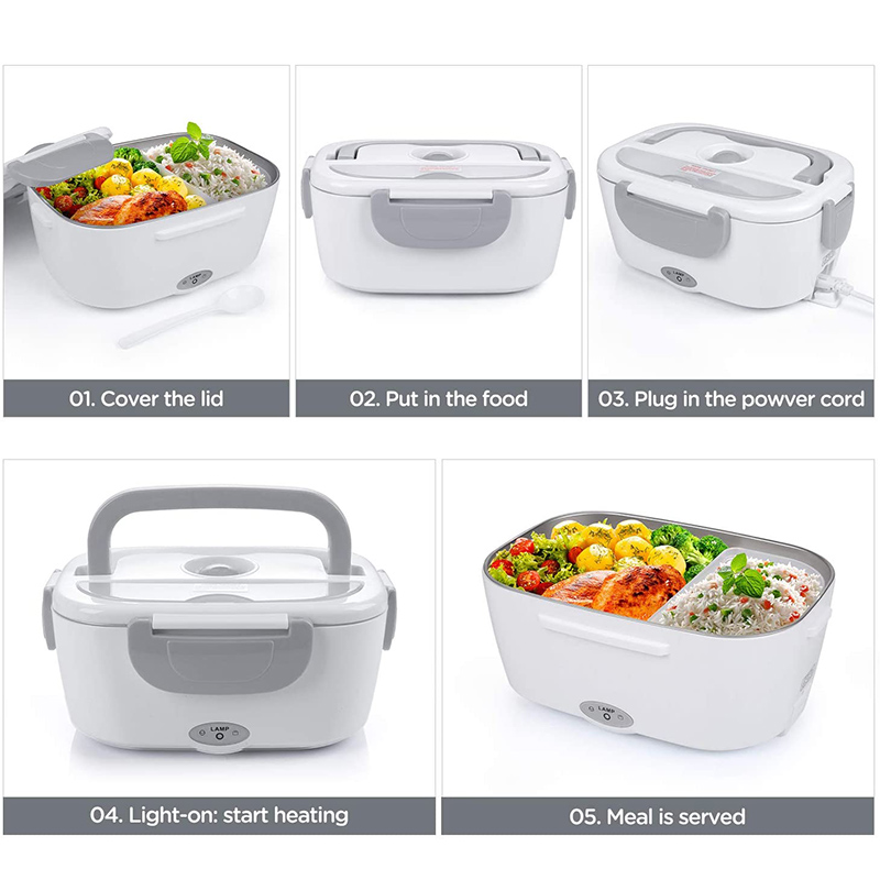 Electric Heated Lunch Box Stainless Steel Outdoor Portable Car Office Food Heating Warmer Container 12V 24V 110V 220V EU US Plug