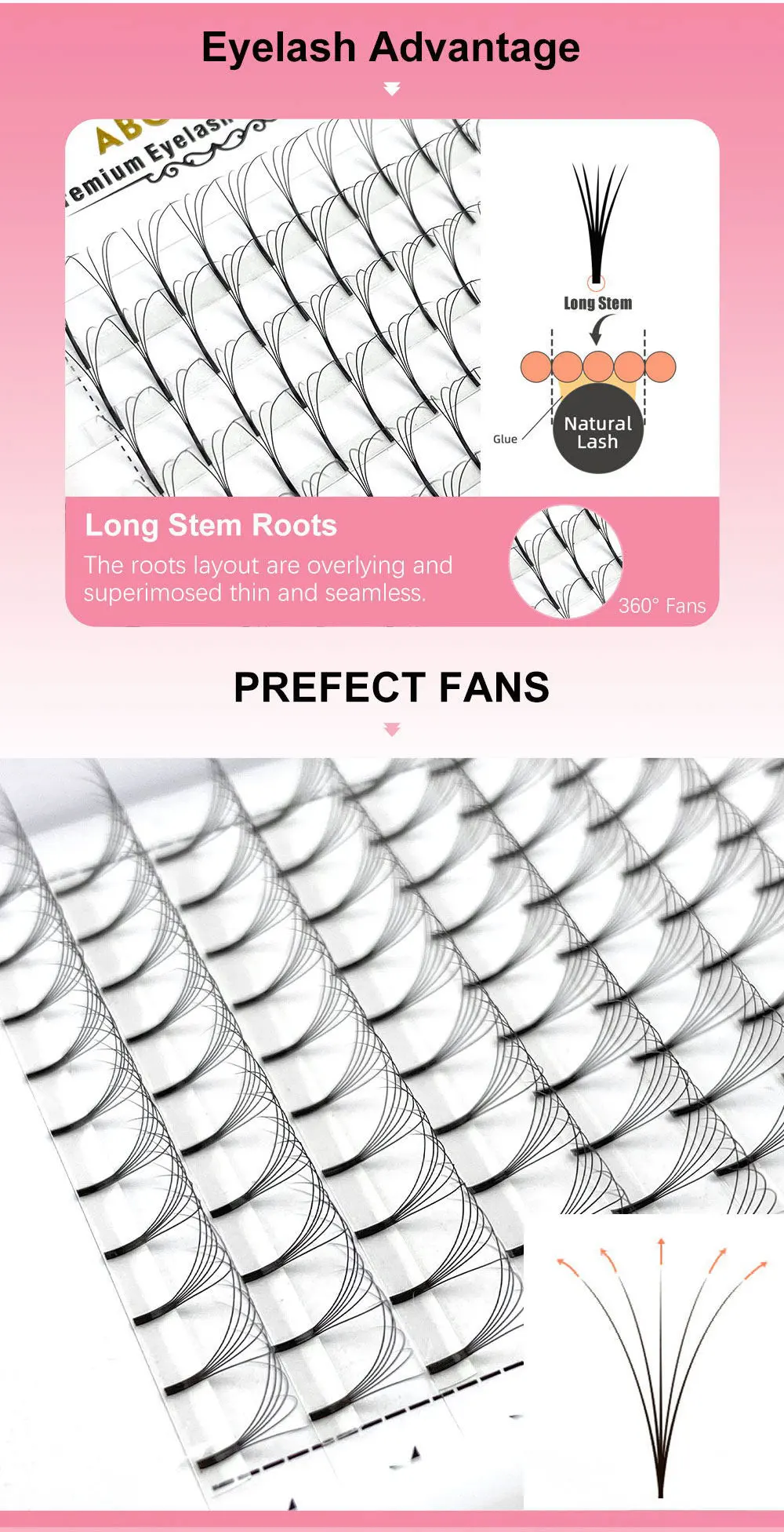 Abonnie Wide Premade Fan Lash Extensions Volume Fans Lashes 3d/4d/5d/6d Long Stem Volume Fan Professional Eyelashes Extensions