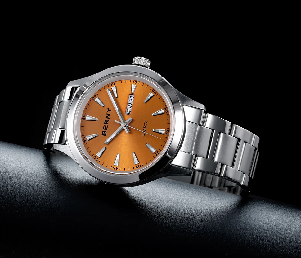 BERNY Men Quartz Watch  Fashion Texture Wristwatch for Men Ultra Thin Men Watch Calendar Luminous Stainless Steel Dress Watches