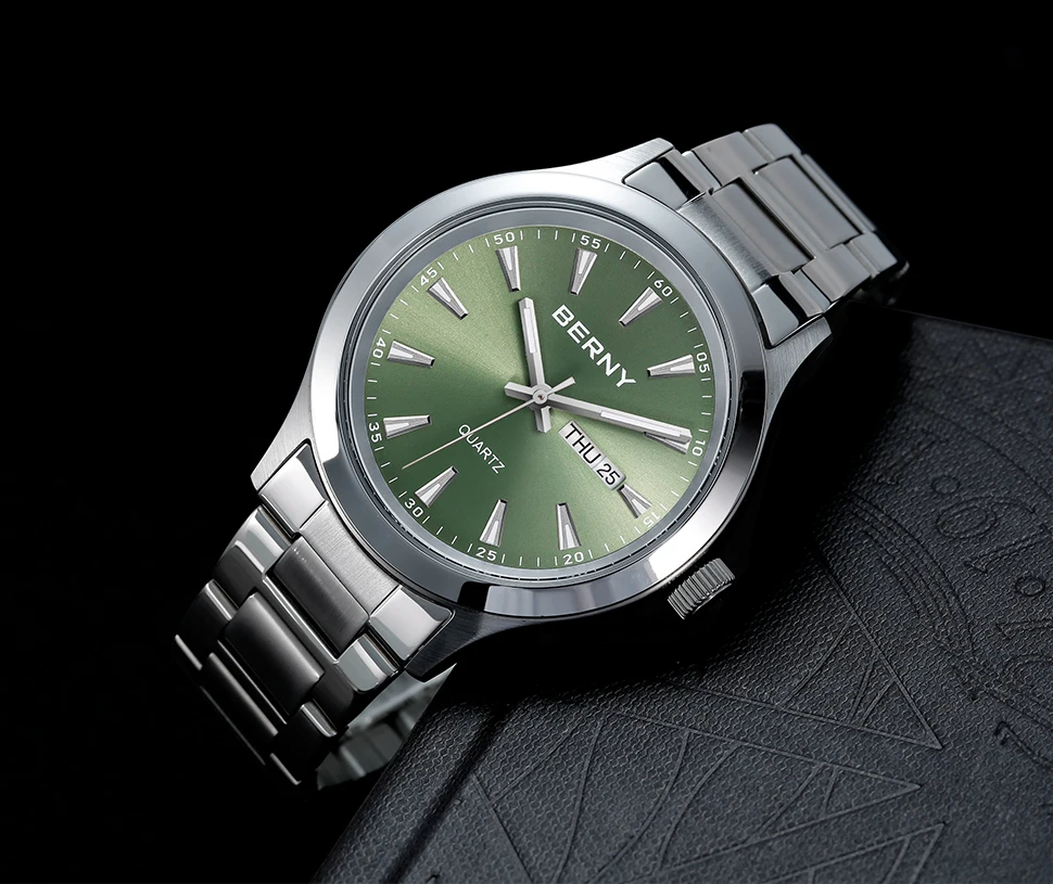 BERNY Men Quartz Watch  Fashion Texture Wristwatch for Men Ultra Thin Men Watch Calendar Luminous Stainless Steel Dress Watches