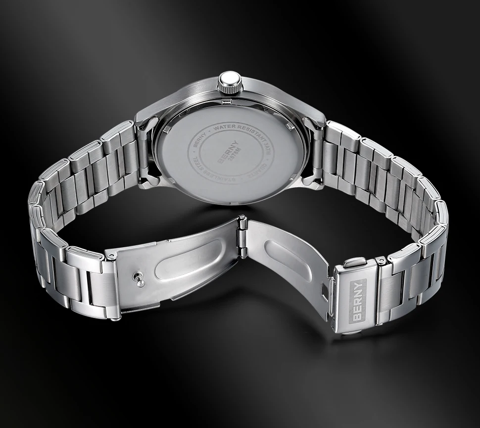 BERNY Men Quartz Watch  Fashion Texture Wristwatch for Men Ultra Thin Men Watch Calendar Luminous Stainless Steel Dress Watches