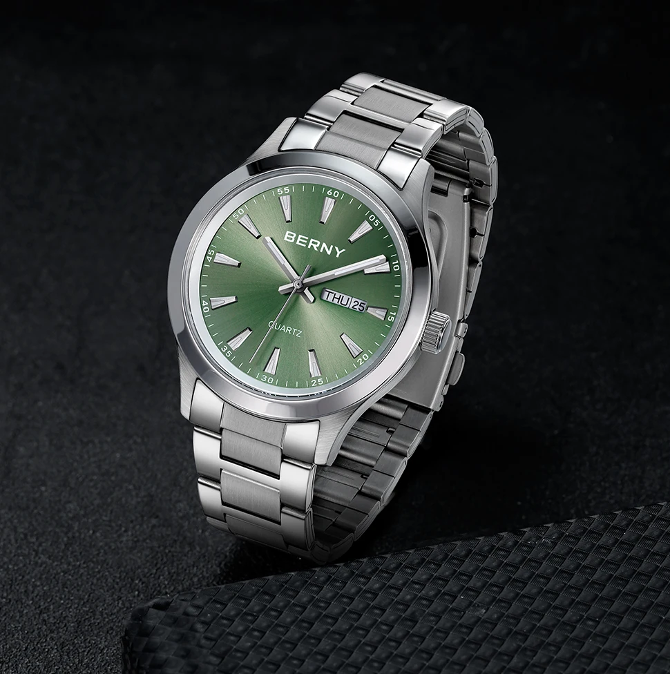 BERNY Men Quartz Watch  Fashion Texture Wristwatch for Men Ultra Thin Men Watch Calendar Luminous Stainless Steel Dress Watches