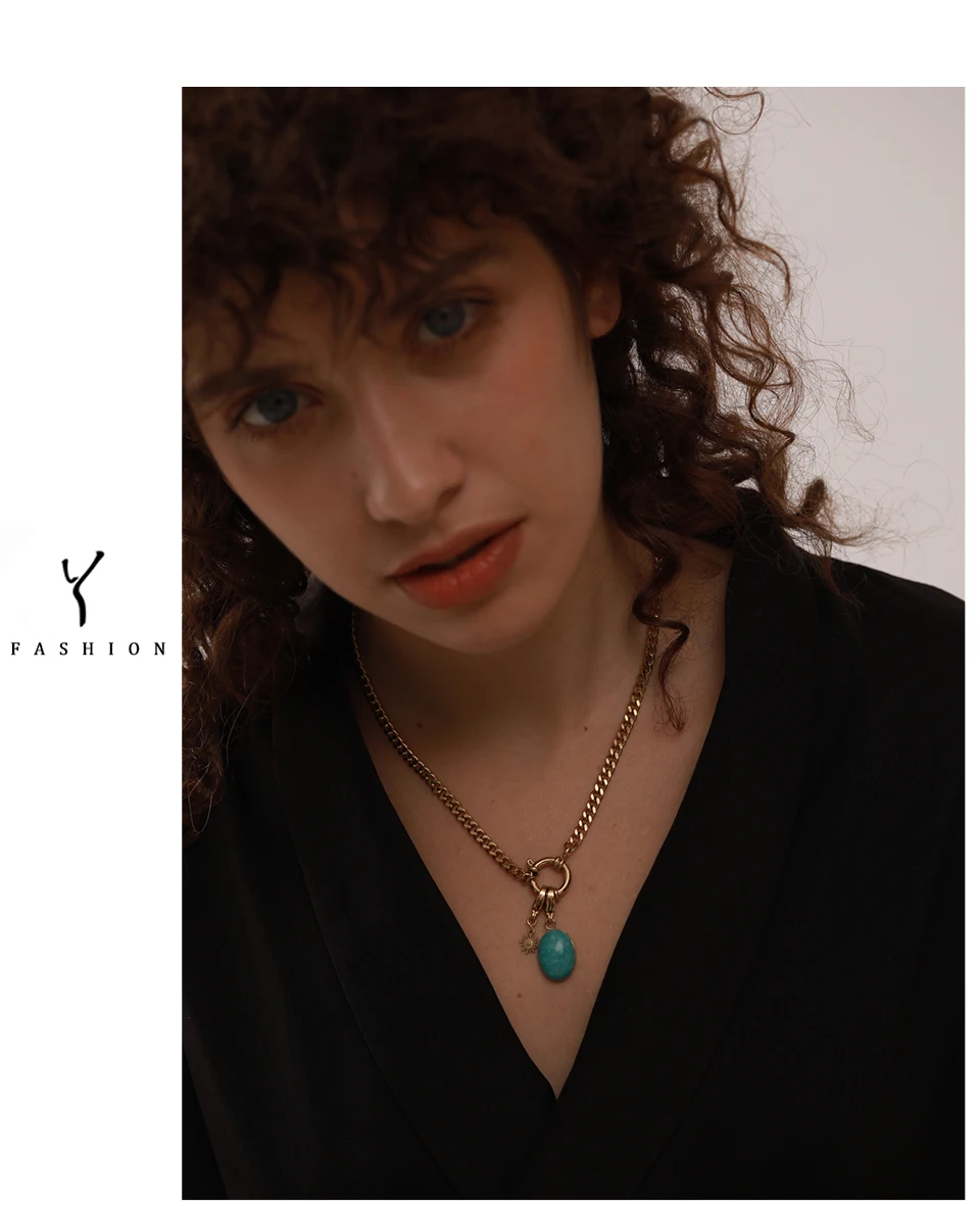 Yhpup Stainless Steel Blue Natural Stone Star Chain Collar Necklace Waterproof Jewelry Delicate Charm Collier for Women