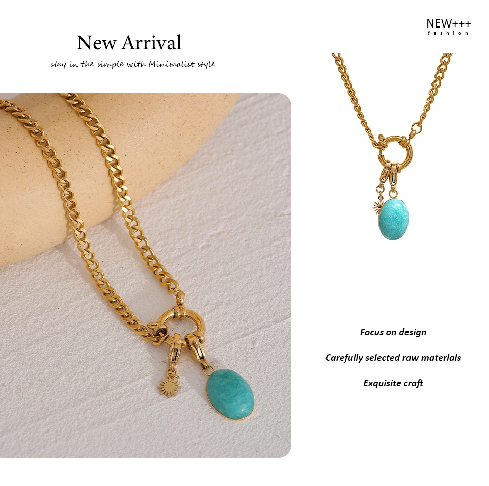 Yhpup Stainless Steel Blue Natural Stone Star Chain Collar Necklace Waterproof Jewelry Delicate Charm Collier for Women