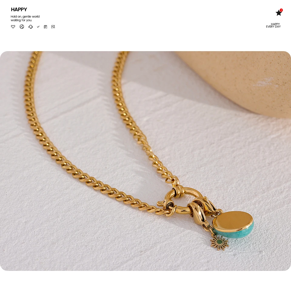 Yhpup Stainless Steel Blue Natural Stone Star Chain Collar Necklace Waterproof Jewelry Delicate Charm Collier for Women
