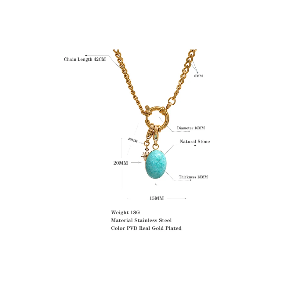 Yhpup Stainless Steel Blue Natural Stone Star Chain Collar Necklace Waterproof Jewelry Delicate Charm Collier for Women