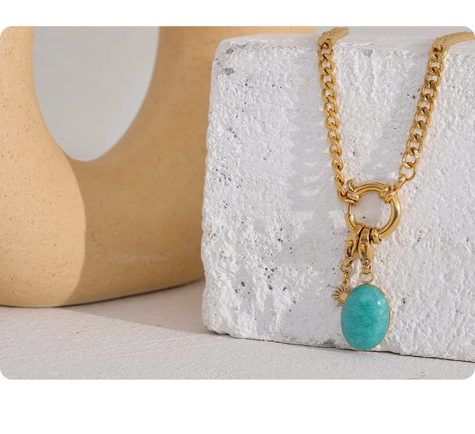 Yhpup Stainless Steel Blue Natural Stone Star Chain Collar Necklace Waterproof Jewelry Delicate Charm Collier for Women