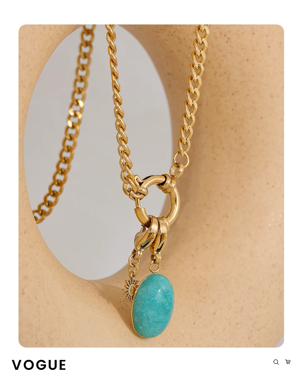 Yhpup Stainless Steel Blue Natural Stone Star Chain Collar Necklace Waterproof Jewelry Delicate Charm Collier for Women