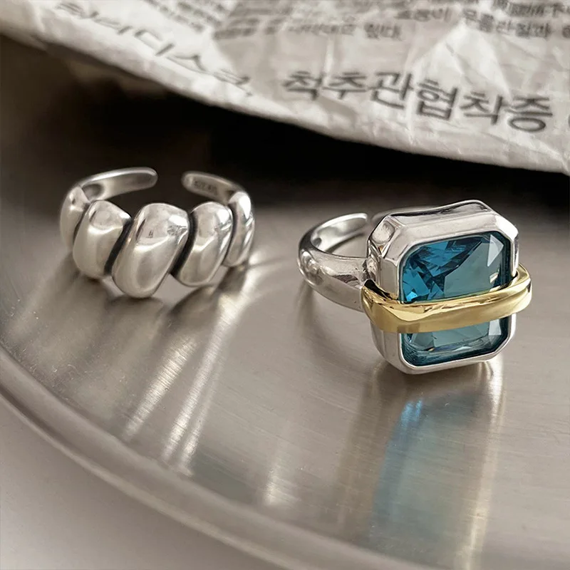 XIYANIKE Vintage Square Blue Zircon Open Cuff Finger Rings for Women New Korean Fashion Jewelry Girl Gift Party кольцо ж