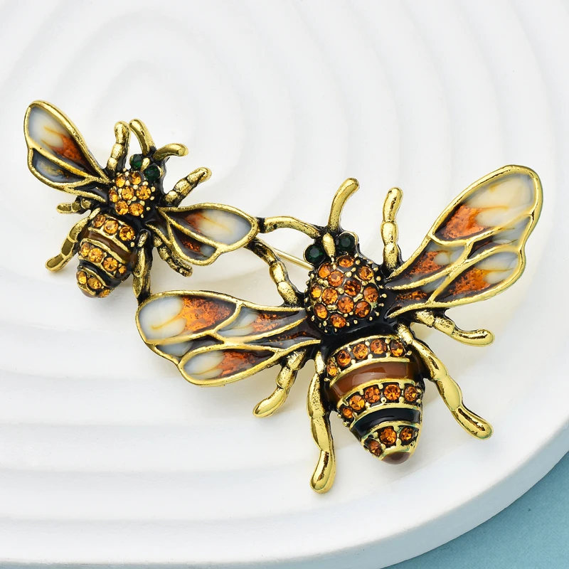 Wuli&baby Vintage Bees Brooches For Women Men Rhinestone Enamel Insects Casual Party Brooch Pin Gifts