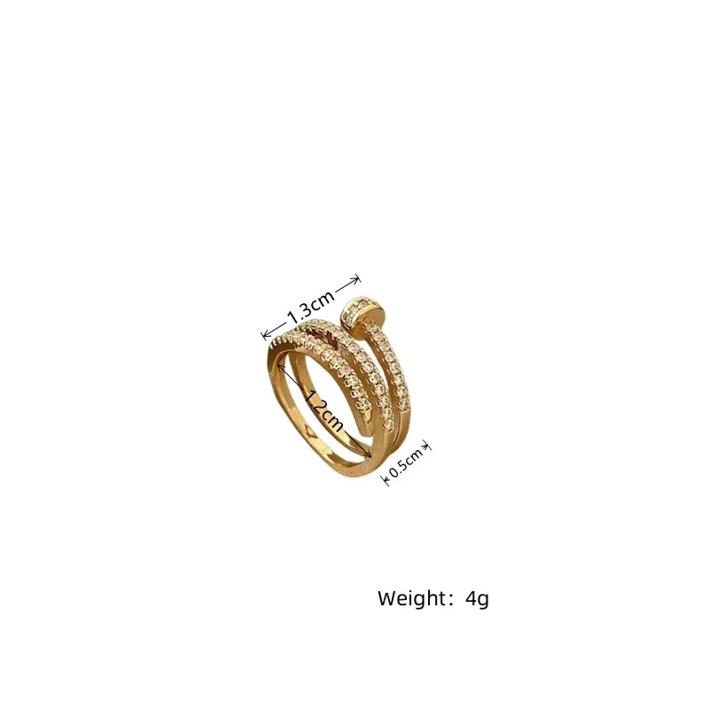 1pcs Gold-color Ring Ladies Fashion Style Multi Layer Copper With Zirconia Cold Wind Hand Jewelry