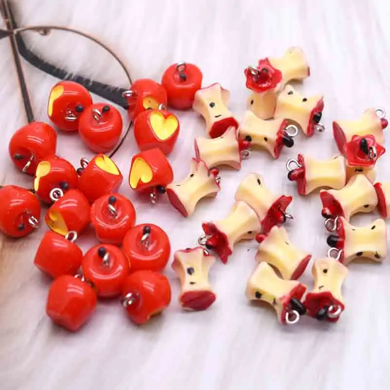 10pcs 3D Red Color Love Apples And Pits Resin Charms For DIY Decoration Earrings Necklace Jewelry Accessories