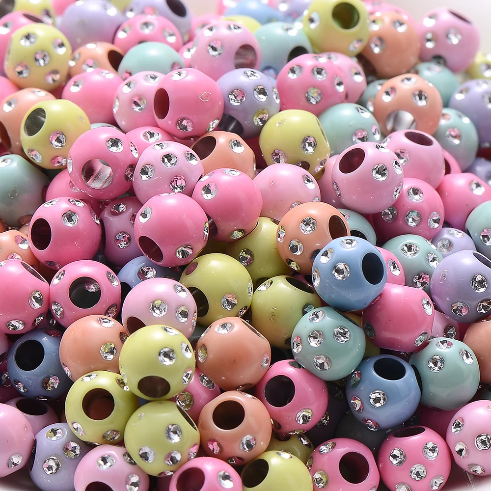 IYOE 50pcs 7x8mm Mix Acrylic Shiny Beads Crystal Big Hole Spacer Beads For Making Bracelet Necklace DIY Jewelry Findings