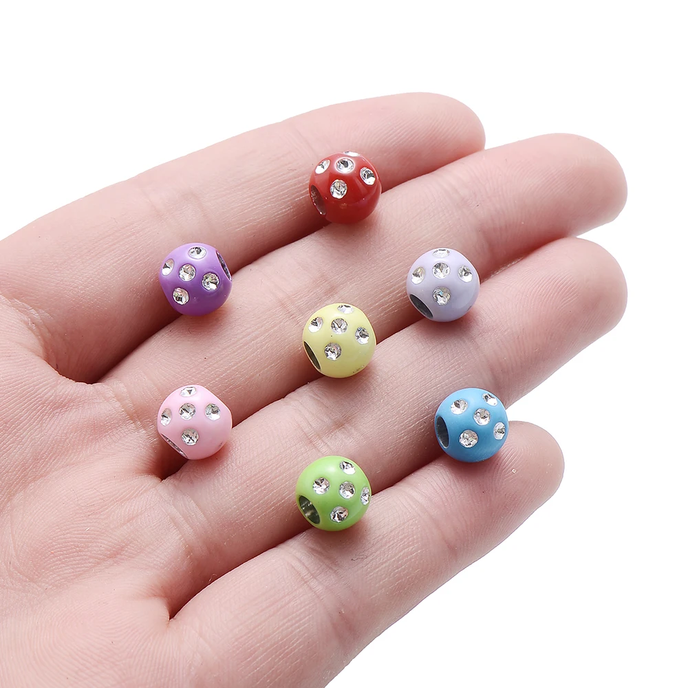IYOE 50pcs 7x8mm Mix Acrylic Shiny Beads Crystal Big Hole Spacer Beads For Making Bracelet Necklace DIY Jewelry Findings