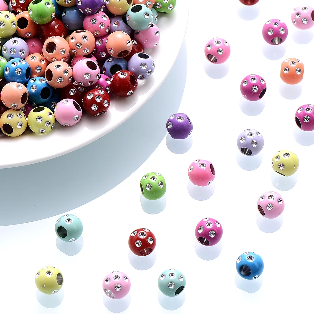 IYOE 50pcs 7x8mm Mix Acrylic Shiny Beads Crystal Big Hole Spacer Beads For Making Bracelet Necklace DIY Jewelry Findings