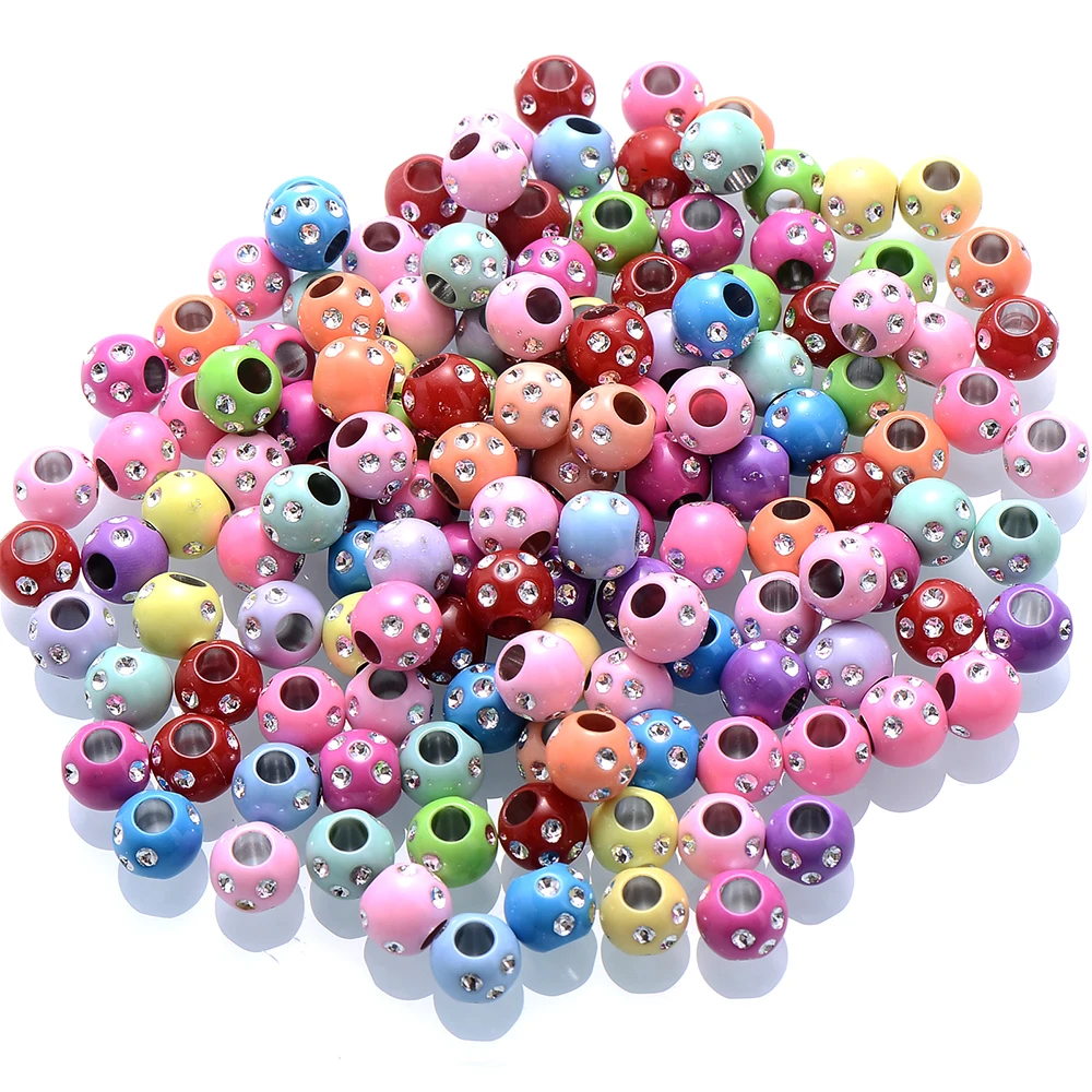 IYOE 50pcs 7x8mm Mix Acrylic Shiny Beads Crystal Big Hole Spacer Beads For Making Bracelet Necklace DIY Jewelry Findings