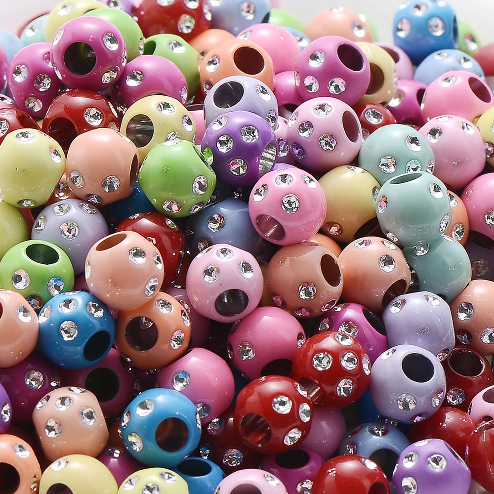 IYOE 50pcs 7x8mm Mix Acrylic Shiny Beads Crystal Big Hole Spacer Beads For Making Bracelet Necklace DIY Jewelry Findings