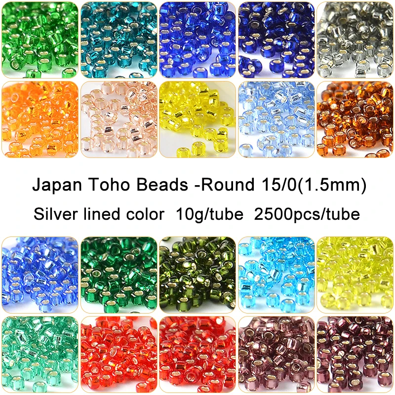 1.5mm 15/0 Japan TOHO Round Glass Beads Silver Lined Color Seed Bead for Needlework Bracelet Diy Jewelry Making 10g 2500pcs