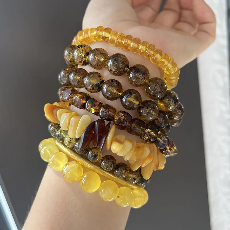 Original Amber Bracelets for Unisex New Genuine Irregular Beads Natural Black Medical Green Healing Jewelry Factory Unique Gift
