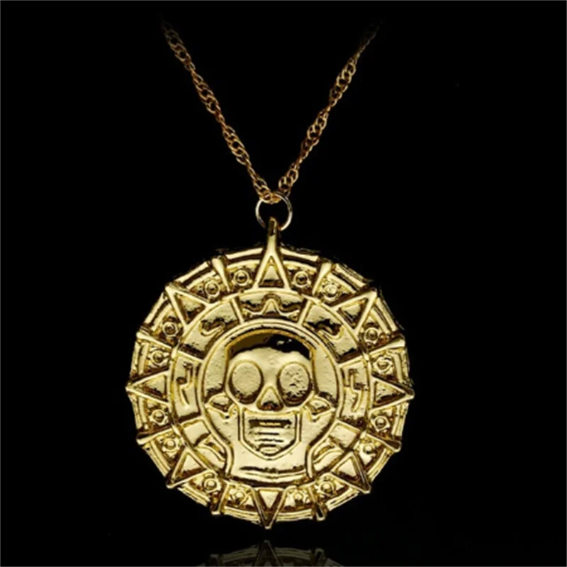Pirates Of The Caribbean Necklace Jack Sparrow Aztec Skeleton Skull Heads Pendant Coin Medallion Vintage Jewelry wholesale