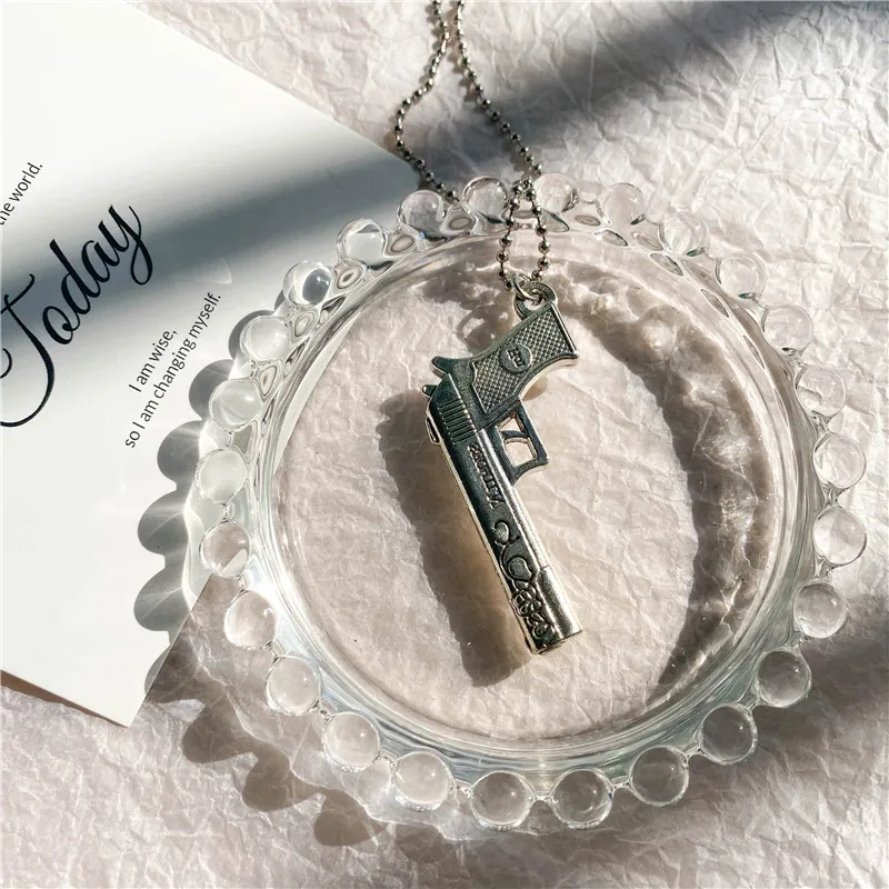 Vintage Design Gun Revolver Pendant Necklace Fashion Retro Geometric Charms Choker Jewelry Party Gift For Women Men