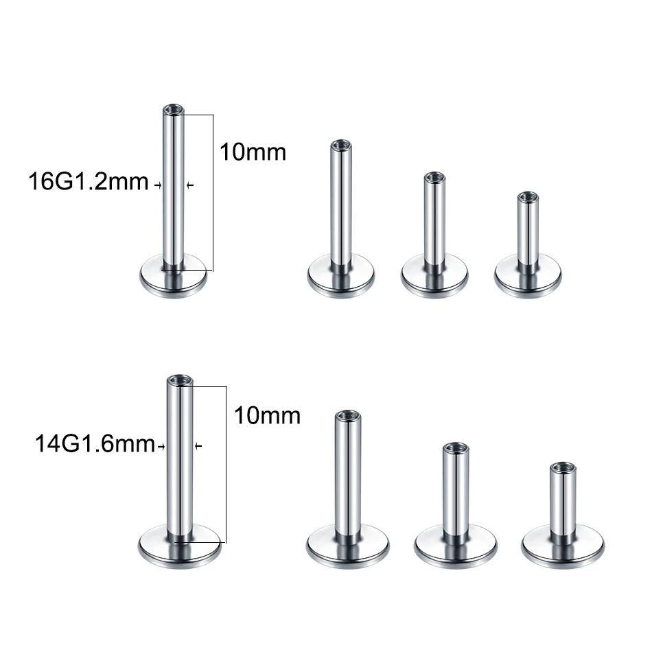 10Pcs/50Pcs G23 Titanium Labret Barbell Parts for Lip Piercing Earring Stud Internally Threaded Piercing Replacement Accessories