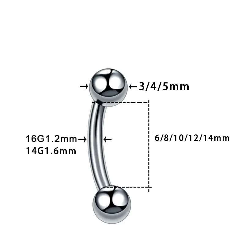 F136 Titanium Banana Curved Lip Navel Piercing 16g 6/8/10/12/14mm Eyebrow Curved Barbell Lip Ring Snug Daith Helix Rook Earring