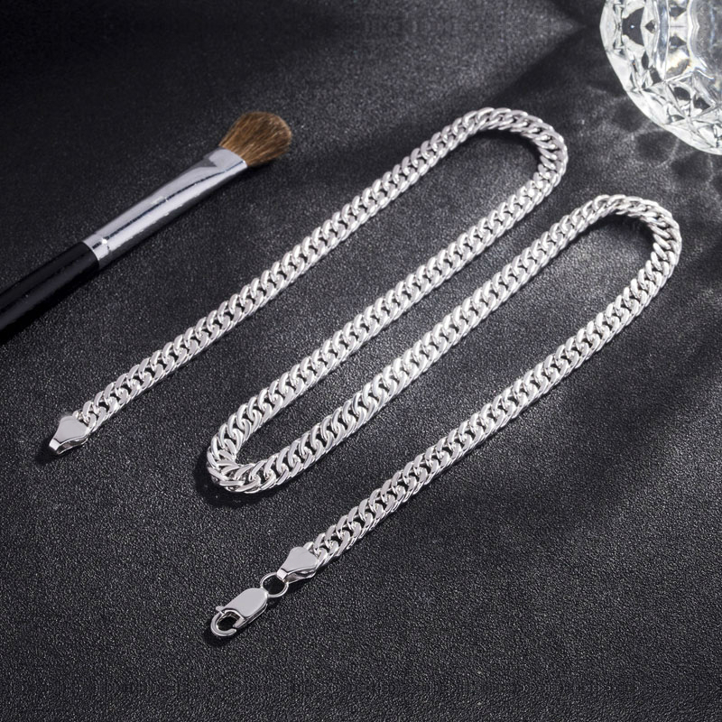 Fashion Original Brand 925 Stamped Silver Color Man 6MM Geometric Chain Bracelets Neckalces for Women Party Wedding Jewelry Sets