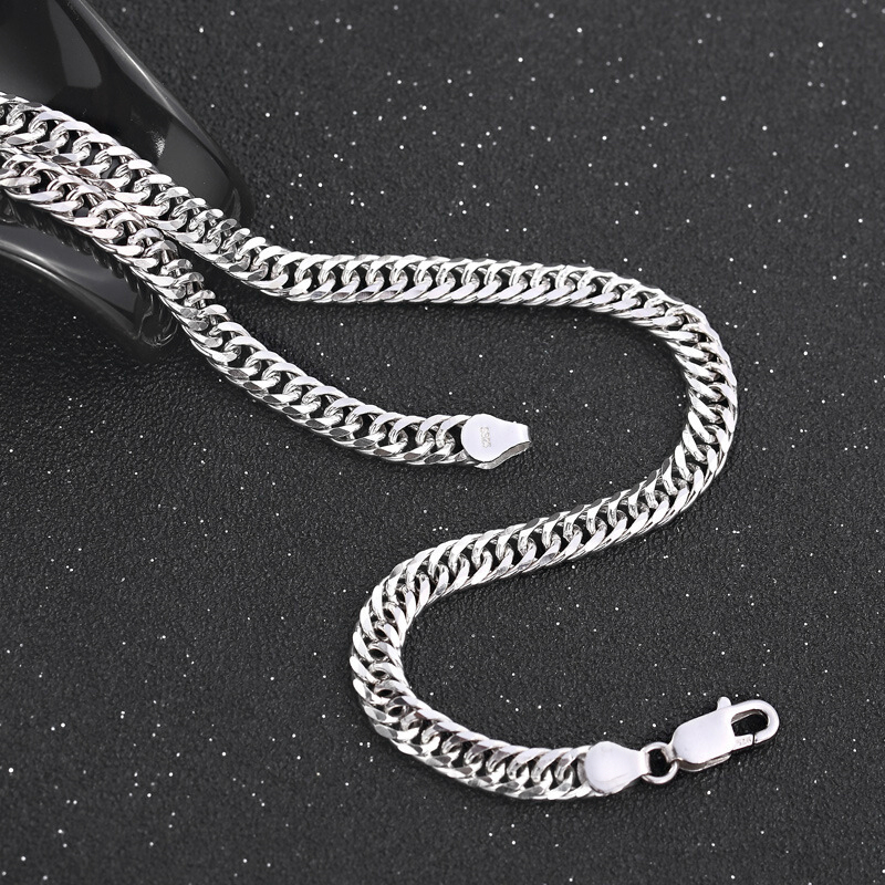 Fashion Original Brand 925 Stamped Silver Color Man 6MM Geometric Chain Bracelets Neckalces for Women Party Wedding Jewelry Sets