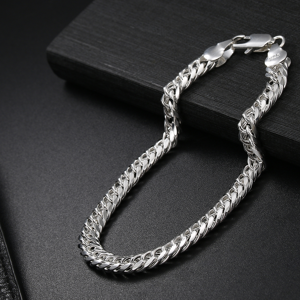 Fashion Original Brand 925 Stamped Silver Color Man 6MM Geometric Chain Bracelets Neckalces for Women Party Wedding Jewelry Sets