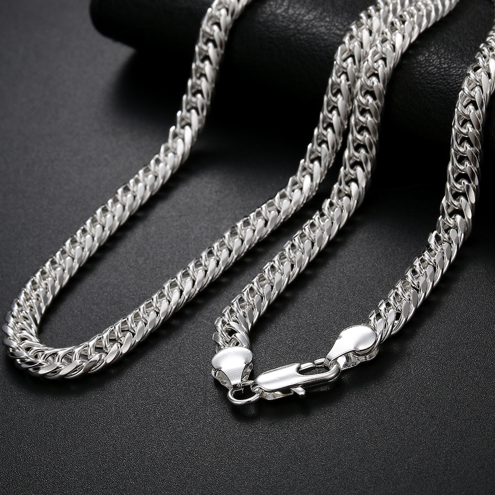 Fashion Original Brand 925 Stamped Silver Color Man 6MM Geometric Chain Bracelets Neckalces for Women Party Wedding Jewelry Sets