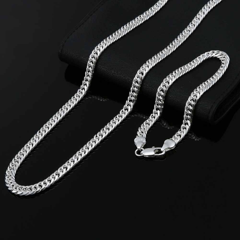 Fashion Original Brand 925 Stamped Silver Color Man 6MM Geometric Chain Bracelets Neckalces for Women Party Wedding Jewelry Sets