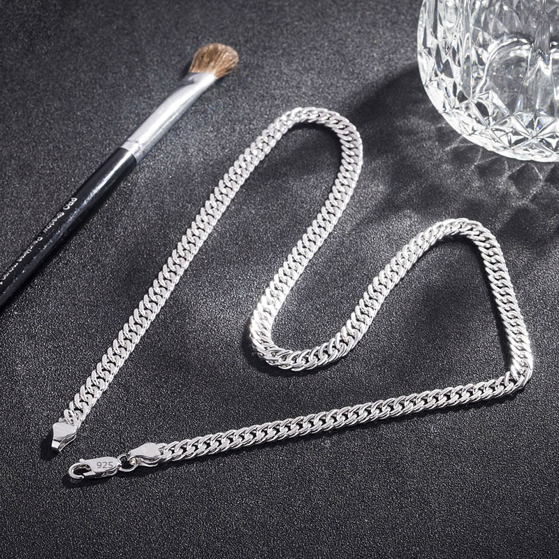 Fashion Original Brand 925 Stamped Silver Color Man 6MM Geometric Chain Bracelets Neckalces for Women Party Wedding Jewelry Sets