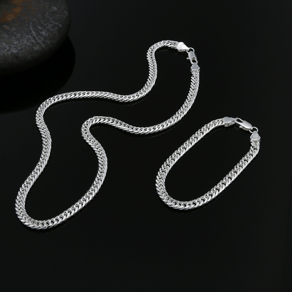Fashion Original Brand 925 Stamped Silver Color Man 6MM Geometric Chain Bracelets Neckalces for Women Party Wedding Jewelry Sets