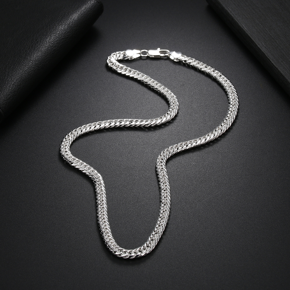 Fashion Original Brand 925 Stamped Silver Color Man 6MM Geometric Chain Bracelets Neckalces for Women Party Wedding Jewelry Sets
