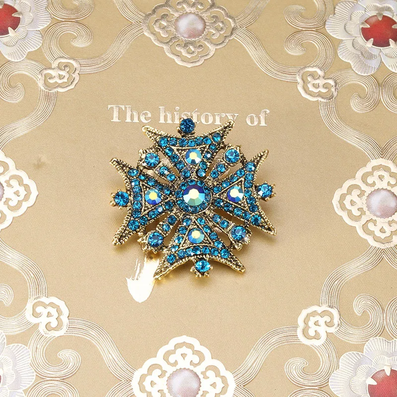 Baroque Vintage Cross Pearl Rhinestone Brooches Pins For Women Lady Luxury Exquitsite Badges Retro Wedding Party Corsage Brooch