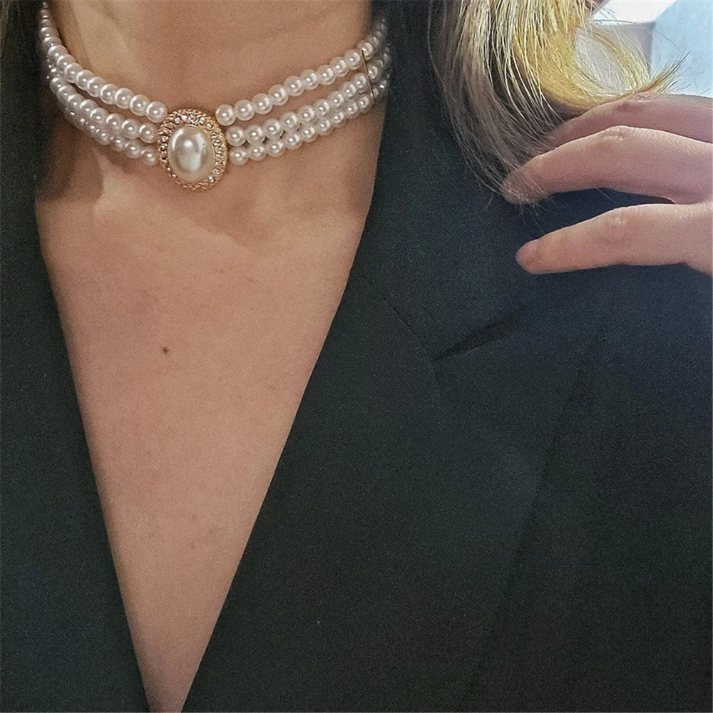 Luxury Vintage Three-layer Pearl Collar Choker, 2024 New In Trend Jewelry Fashion Woman's Choker Necklace on the Neck Party Gift