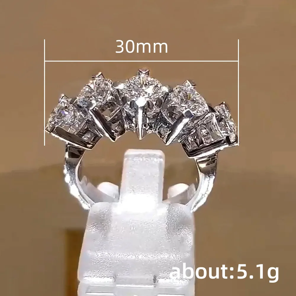Huitan Brilliant 5 Round Cubic Zirconia Design Women's Rings for Engagement Wedding Luxury Silver Color Band New Trendy Jewelry