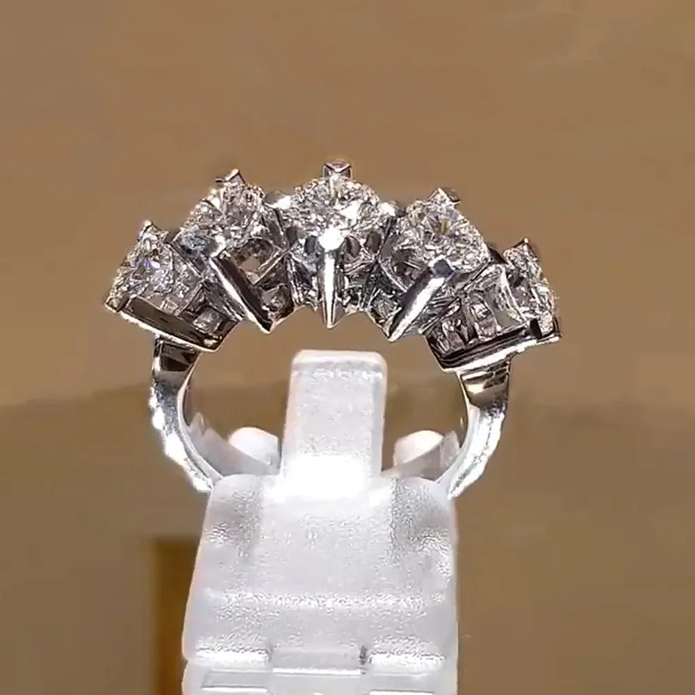 Huitan Brilliant 5 Round Cubic Zirconia Design Women's Rings for Engagement Wedding Luxury Silver Color Band New Trendy Jewelry