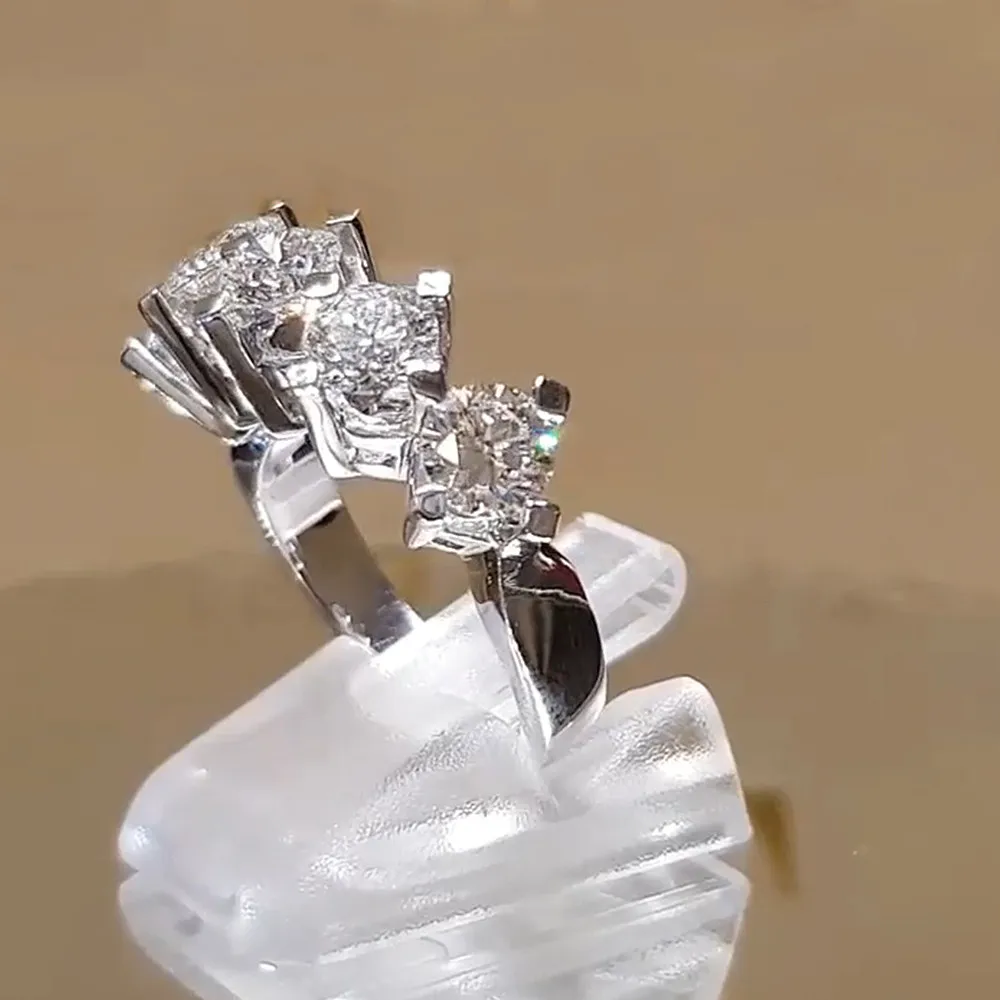 Huitan Brilliant 5 Round Cubic Zirconia Design Women's Rings for Engagement Wedding Luxury Silver Color Band New Trendy Jewelry