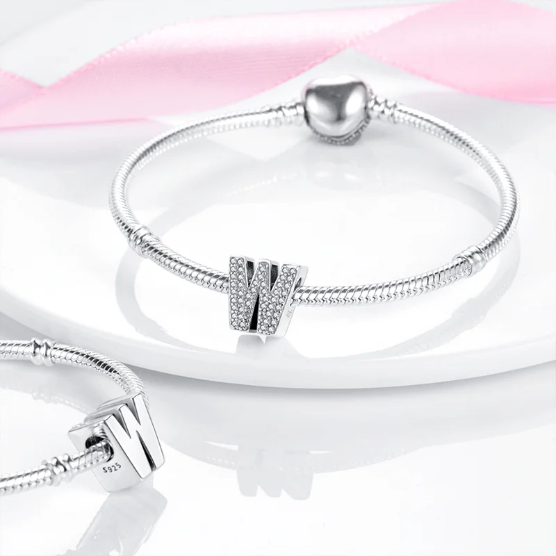Fit Qikaola Bracelets Charms Plata De Ley 925 Silver 26 Alphabet Letters Charms Beads For Women Fine DIY Birthday Jewelry Gifts