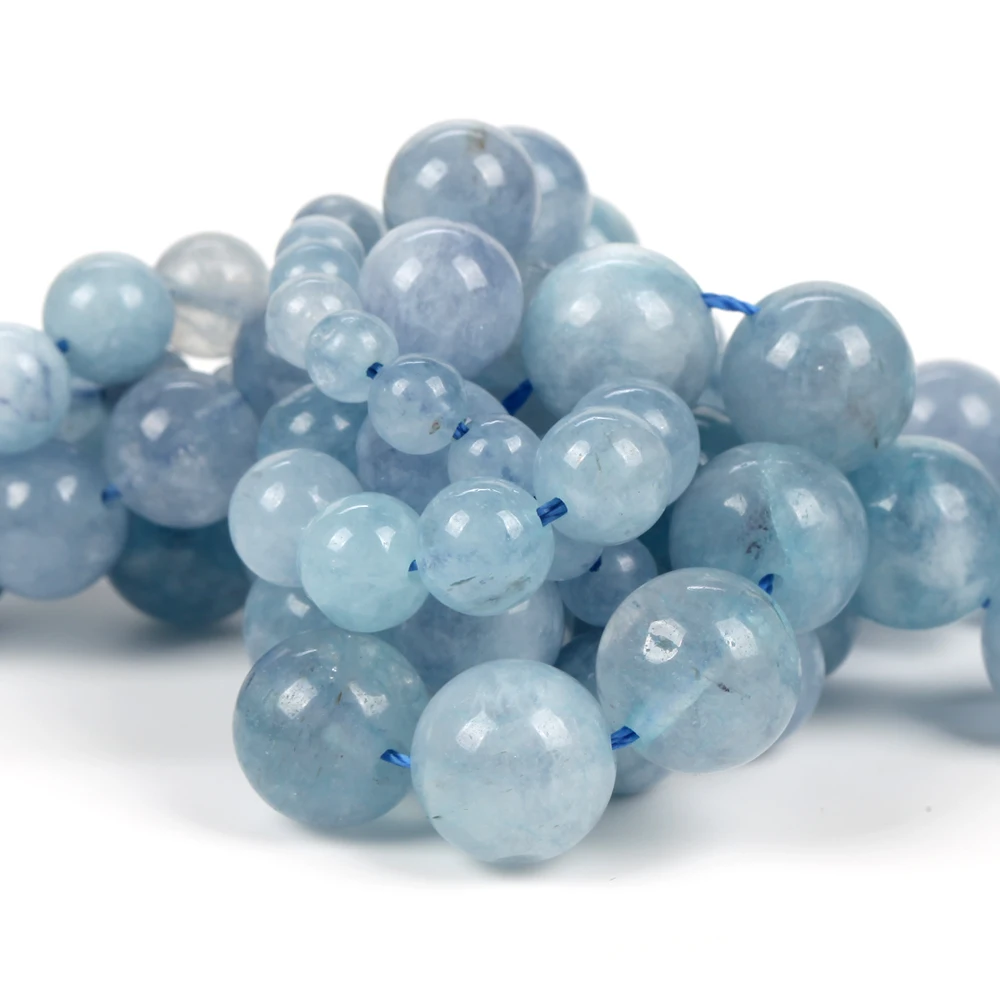 6-12mm Real Natural Aquamarine Stone Beads Loose Spacer Beads for Jewelry Making Diy Bracelet Necklace Handmade Accessories 15''