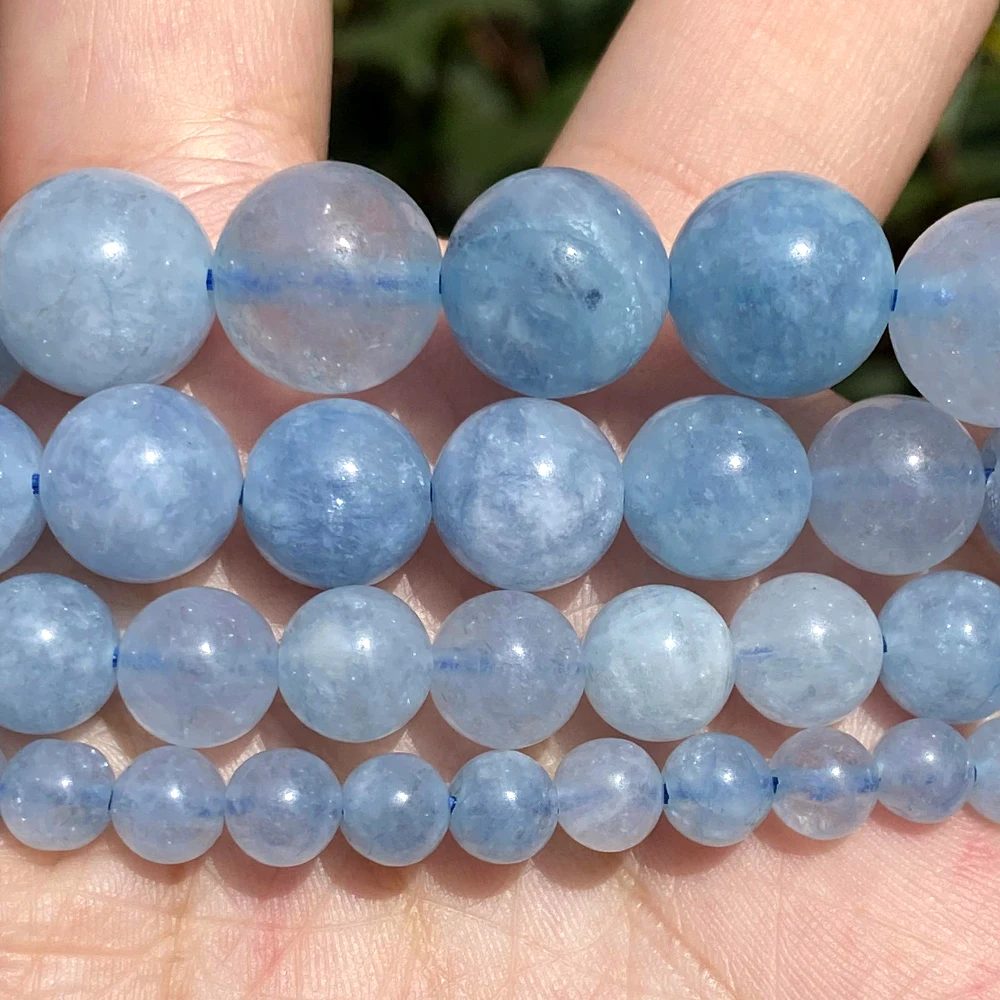 6-12mm Real Natural Aquamarine Stone Beads Loose Spacer Beads for Jewelry Making Diy Bracelet Necklace Handmade Accessories 15''