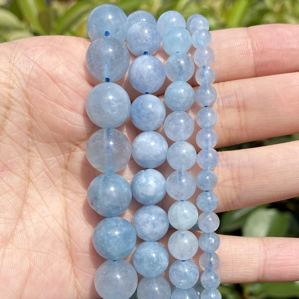 6-12mm Real Natural Aquamarine Stone Beads Loose Spacer Beads for Jewelry Making Diy Bracelet Necklace Handmade Accessories 15''