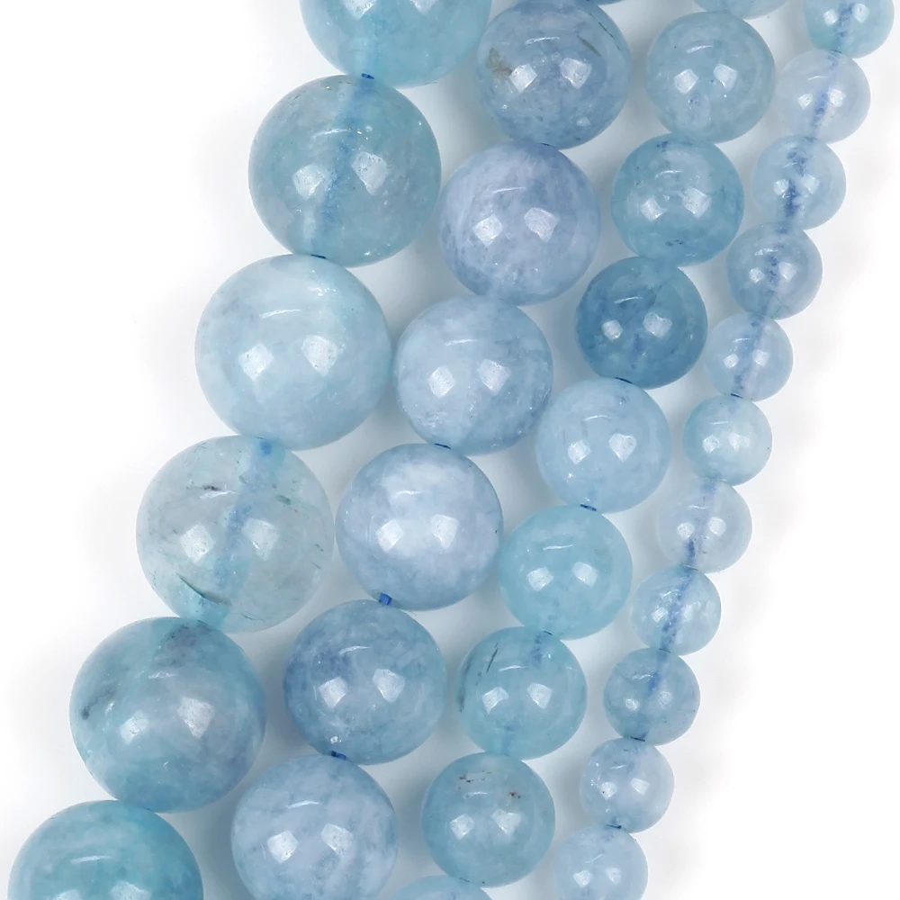 6-12mm Real Natural Aquamarine Stone Beads Loose Spacer Beads for Jewelry Making Diy Bracelet Necklace Handmade Accessories 15''