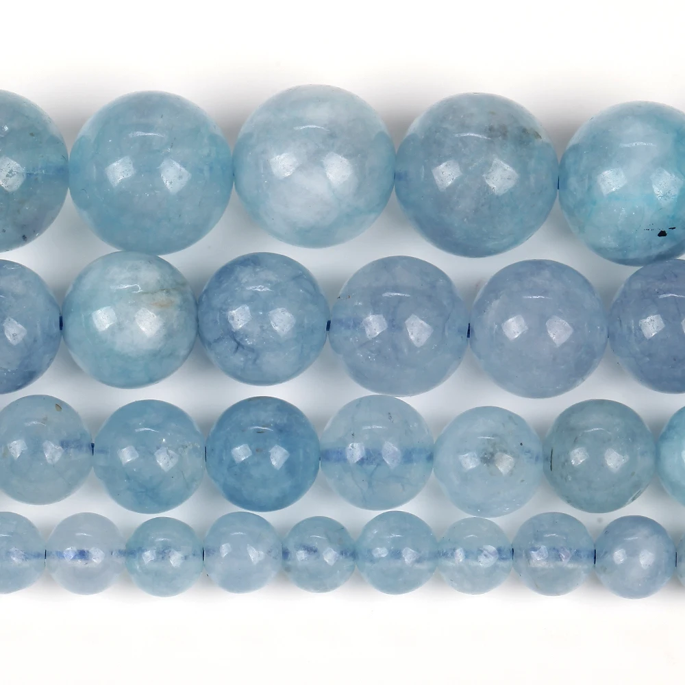 6-12mm Real Natural Aquamarine Stone Beads Loose Spacer Beads for Jewelry Making Diy Bracelet Necklace Handmade Accessories 15''
