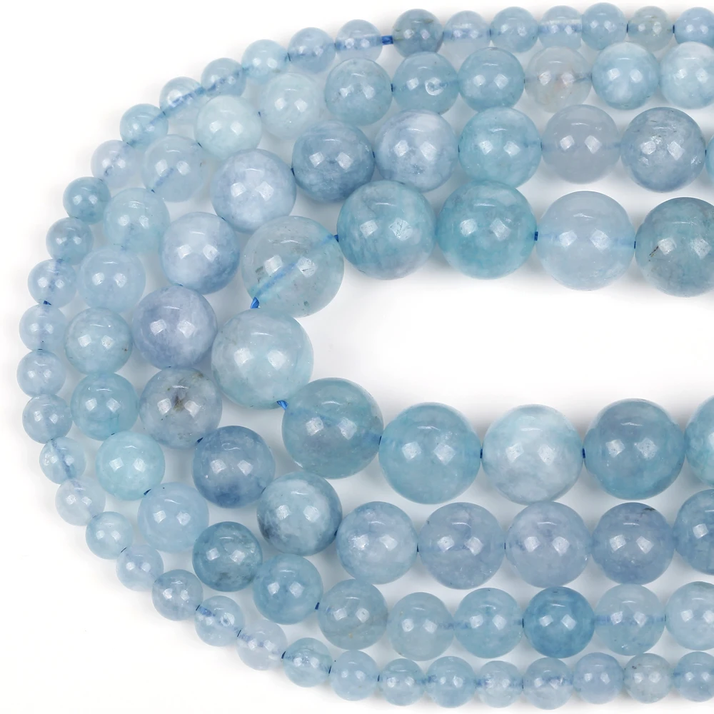 6-12mm Real Natural Aquamarine Stone Beads Loose Spacer Beads for Jewelry Making Diy Bracelet Necklace Handmade Accessories 15''