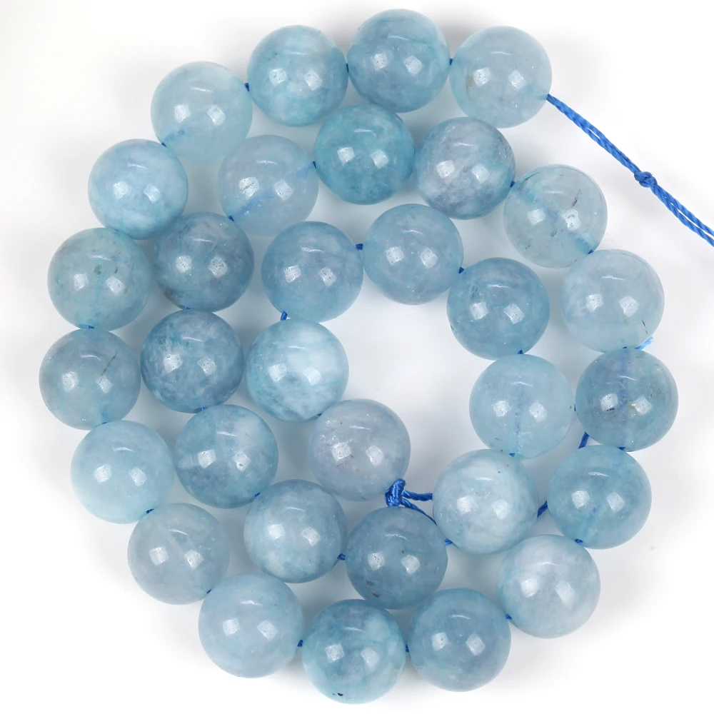 6-12mm Real Natural Aquamarine Stone Beads Loose Spacer Beads for Jewelry Making Diy Bracelet Necklace Handmade Accessories 15''