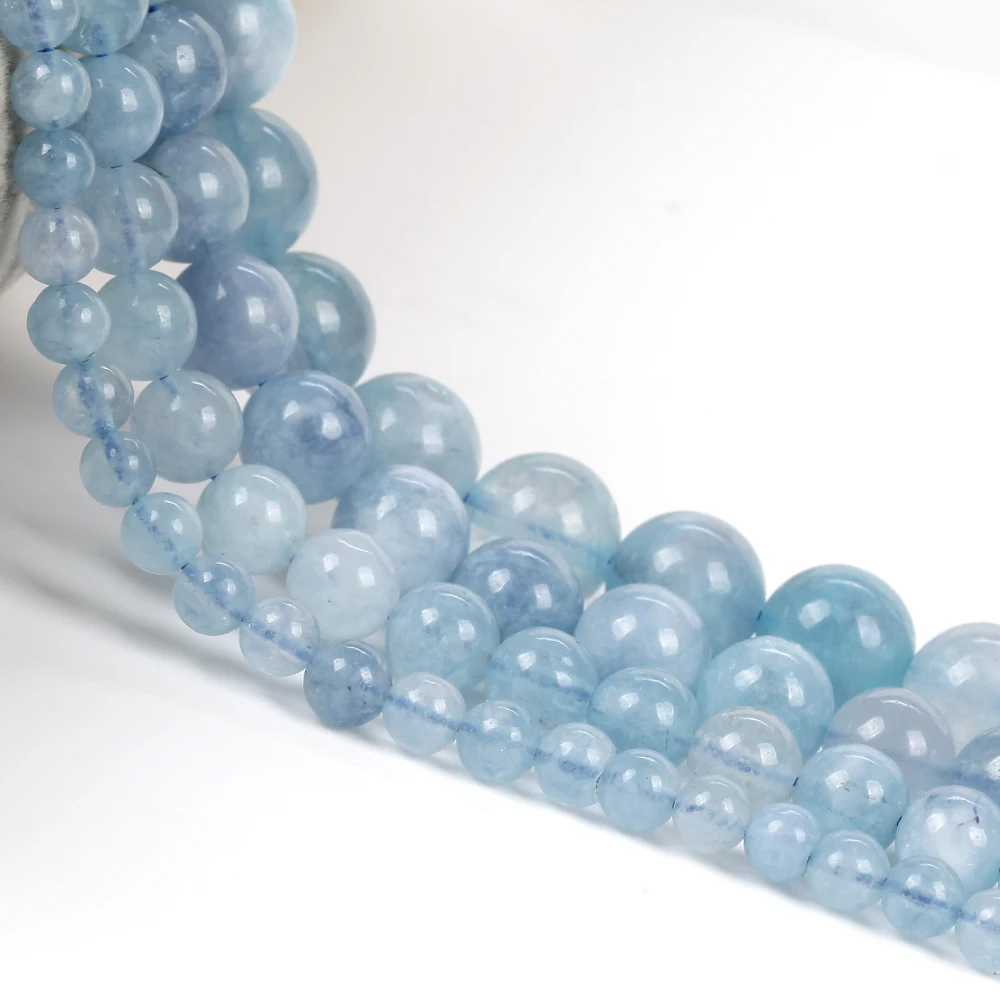 6-12mm Real Natural Aquamarine Stone Beads Loose Spacer Beads for Jewelry Making Diy Bracelet Necklace Handmade Accessories 15''