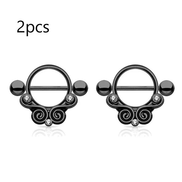 1 Pair Stainless Steel Punk Nipple Piercing for Women 14G Black Rose Flower Heart Nippie Ring Sexy Body Piercing Jewelry